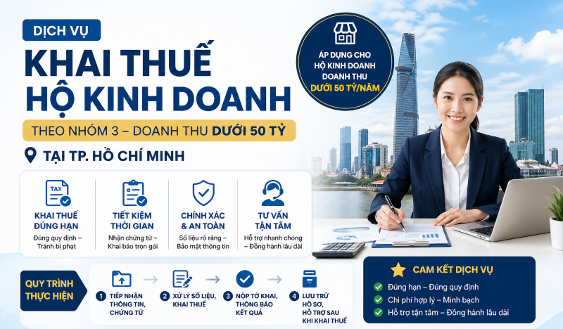 Dịch vụ khai thuế hộ kinh doanh theo nhóm 3 dưới 50 tỷ tại TPHCM